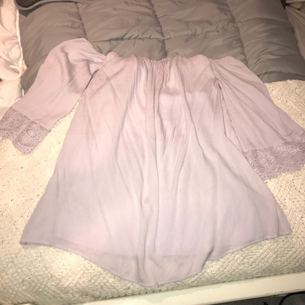 Off the shoulder lavender lace dress